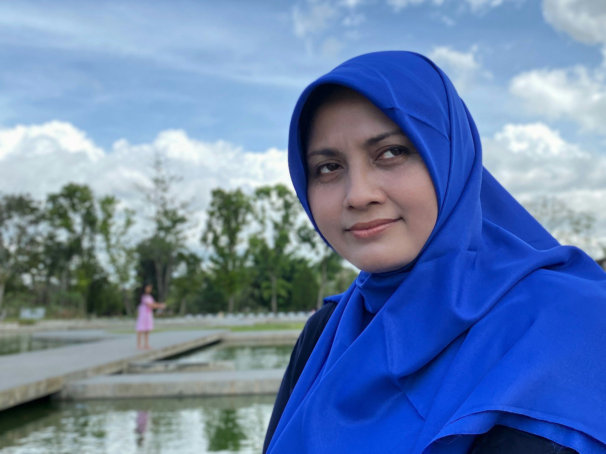 Indonesian woman in blue hijab